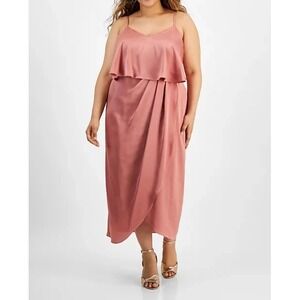City Studios Plus Size Draped Sleeveless Midi Dress Dark Mauve Size 3X